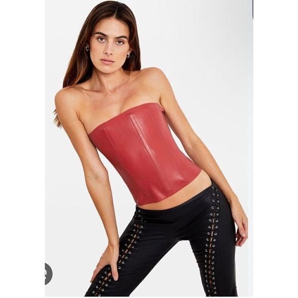 Miaou Libra Corset Top Boned Latex Strawberry red Fetish Sz L NWOT $395 Revolve - Picture 8 of 9